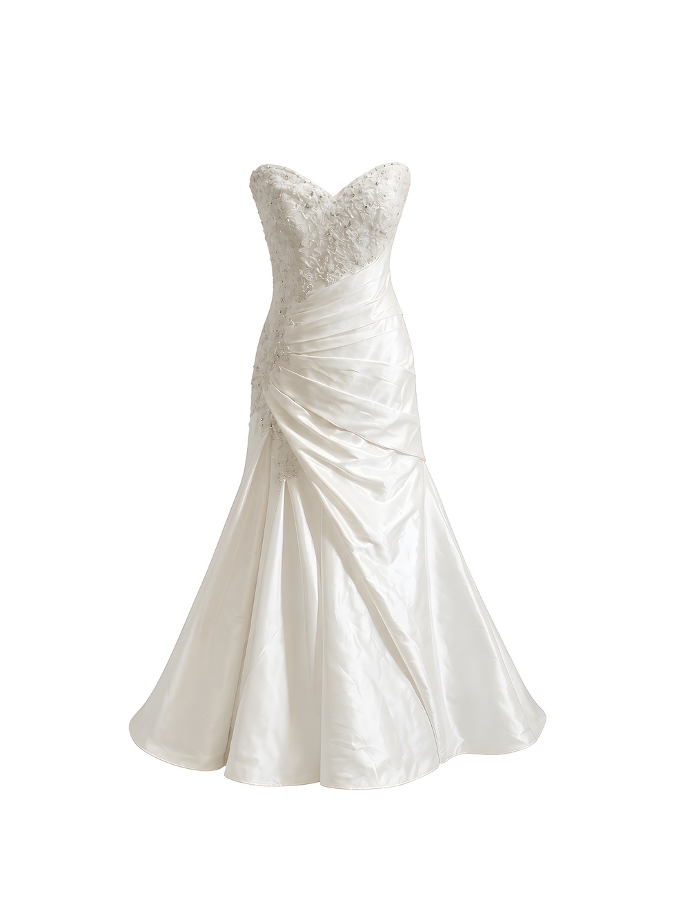 Sophia Tulli Strapless White Satin Wedding Dress with Beaded Lace Bodice